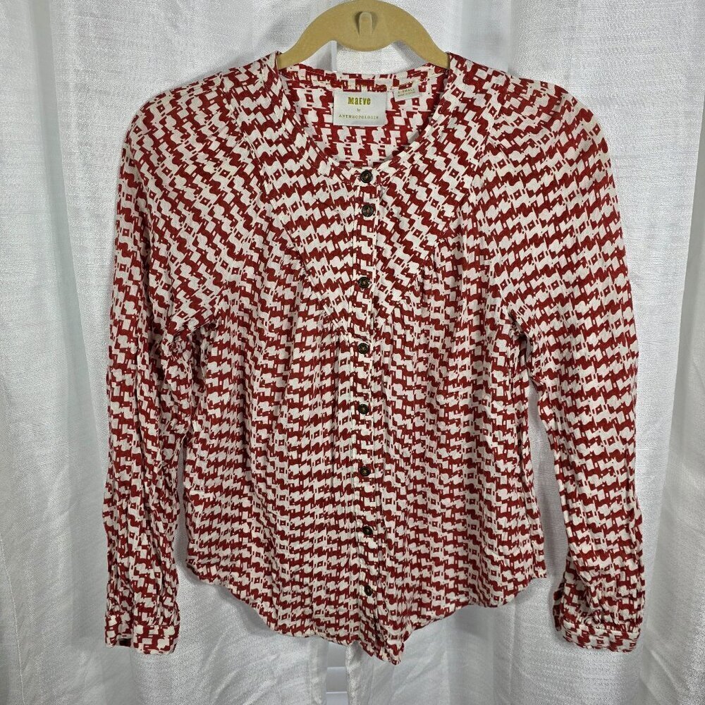 Maeve by Anthropologie Long-sleeved Avignon Dog Print Blouse Size XS